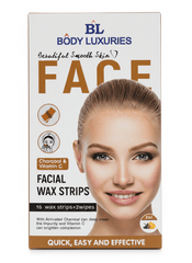 BODY LUXURIES FACIAL WAX STRIPS CHARCOAL & VITAMIN C 16 Strips + 2 Wipes