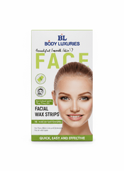 BODY LUXURIES FACIAL WAX STRIPS TEA TREE OIL 16 Strips + 2 Wipes