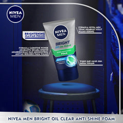 Nivea Men Bright 8H Oil Clear Pore Minimizing Foam (100ml)