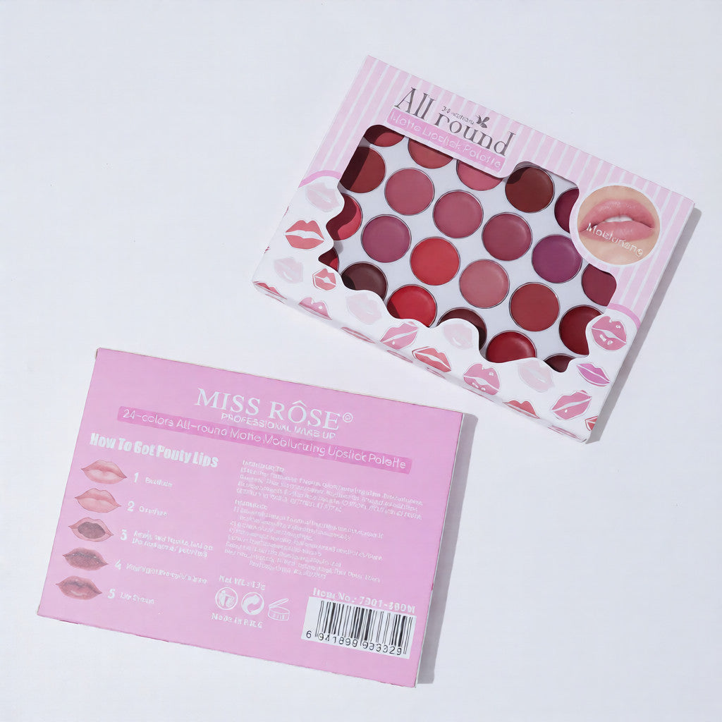 Miss Rose 24-Color All-Round Matte Moisturizing Lipstick Palette