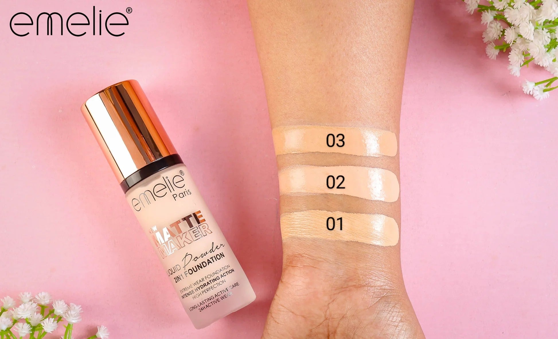 Emelie Paris 2-in-1 Liquid Powder Foundation – Matte & Waterproof