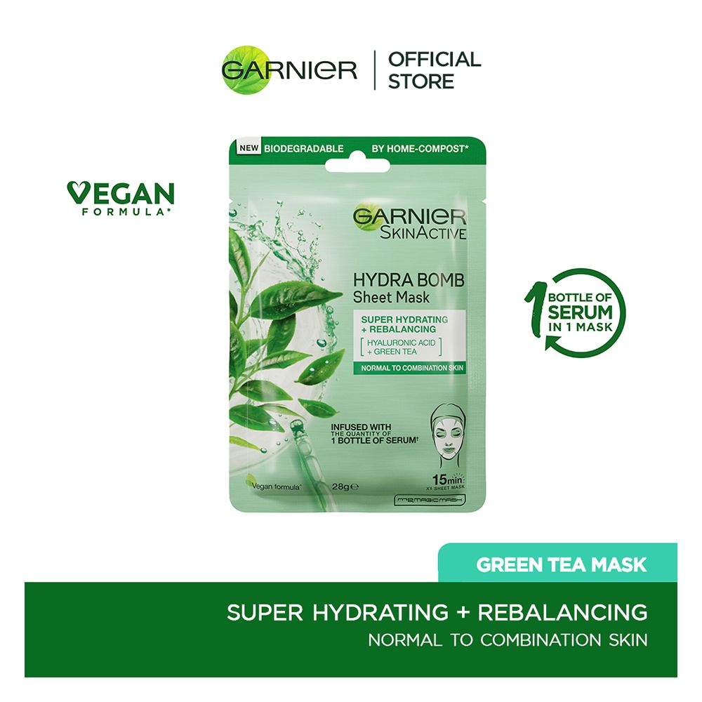 Garnier Skin Active Hydra Bomb Tissue Mask, Ultra Hydrating + Rebalancing, For Normal to Combination Skin, 32g