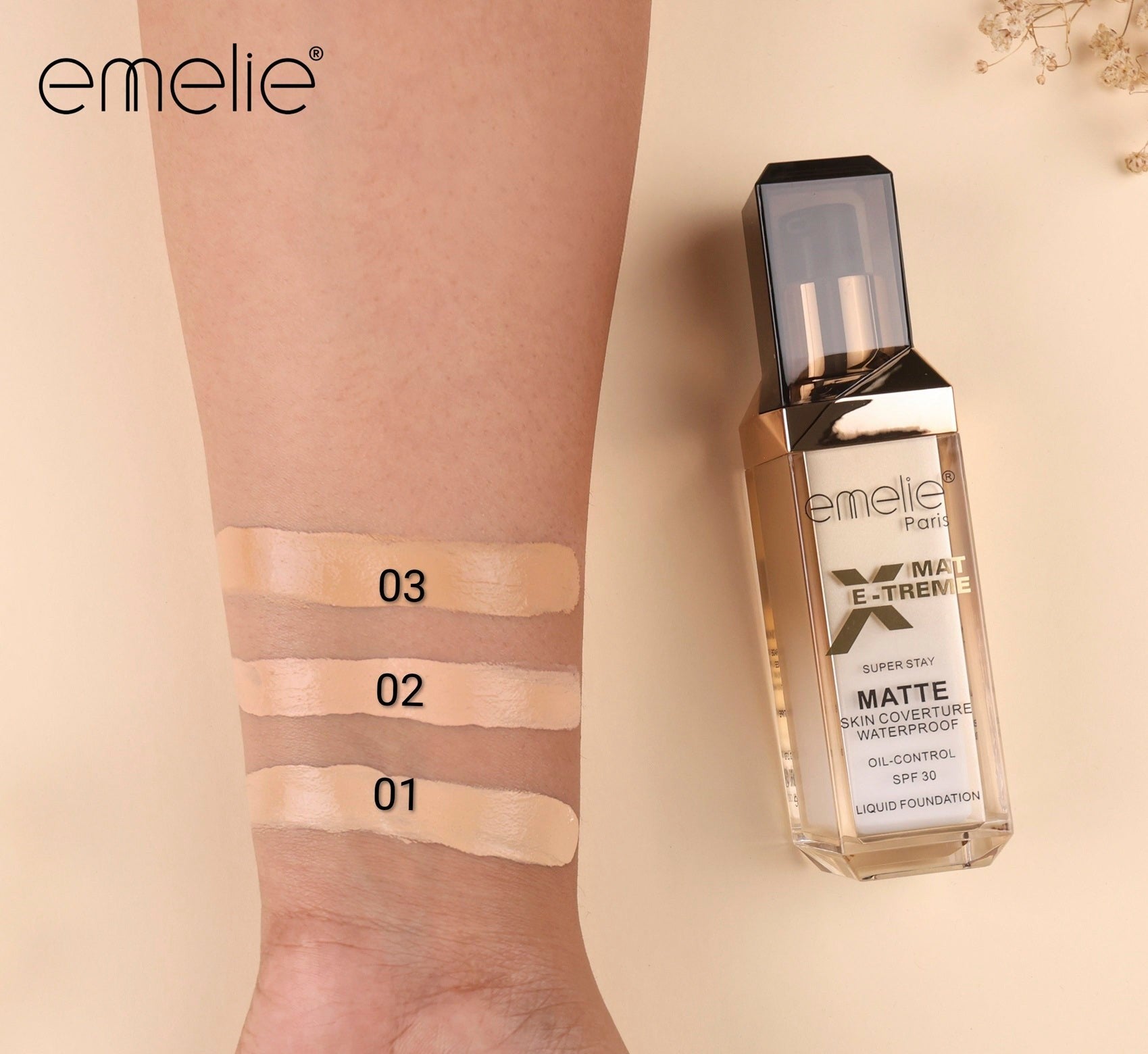 Emelie Paris X-Mat E-Treme Liquid Foundation | Super Stay & Waterproof (Y1191)