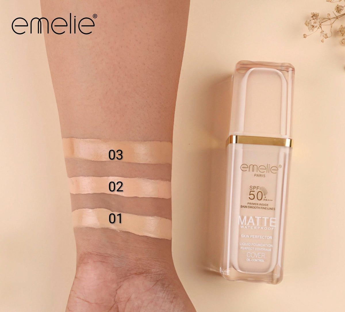 Emelie Paris Matte Waterproof Skin Perfector Face Foundation – SPF 50 PA+++