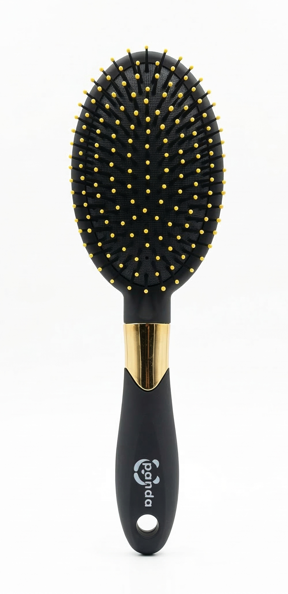 Panda Premium Matte Black Oval Hairbrush - Gold Accents & Detangling Bristles