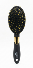 Panda Premium Matte Black Oval Hairbrush - Gold Accents & Detangling Bristles