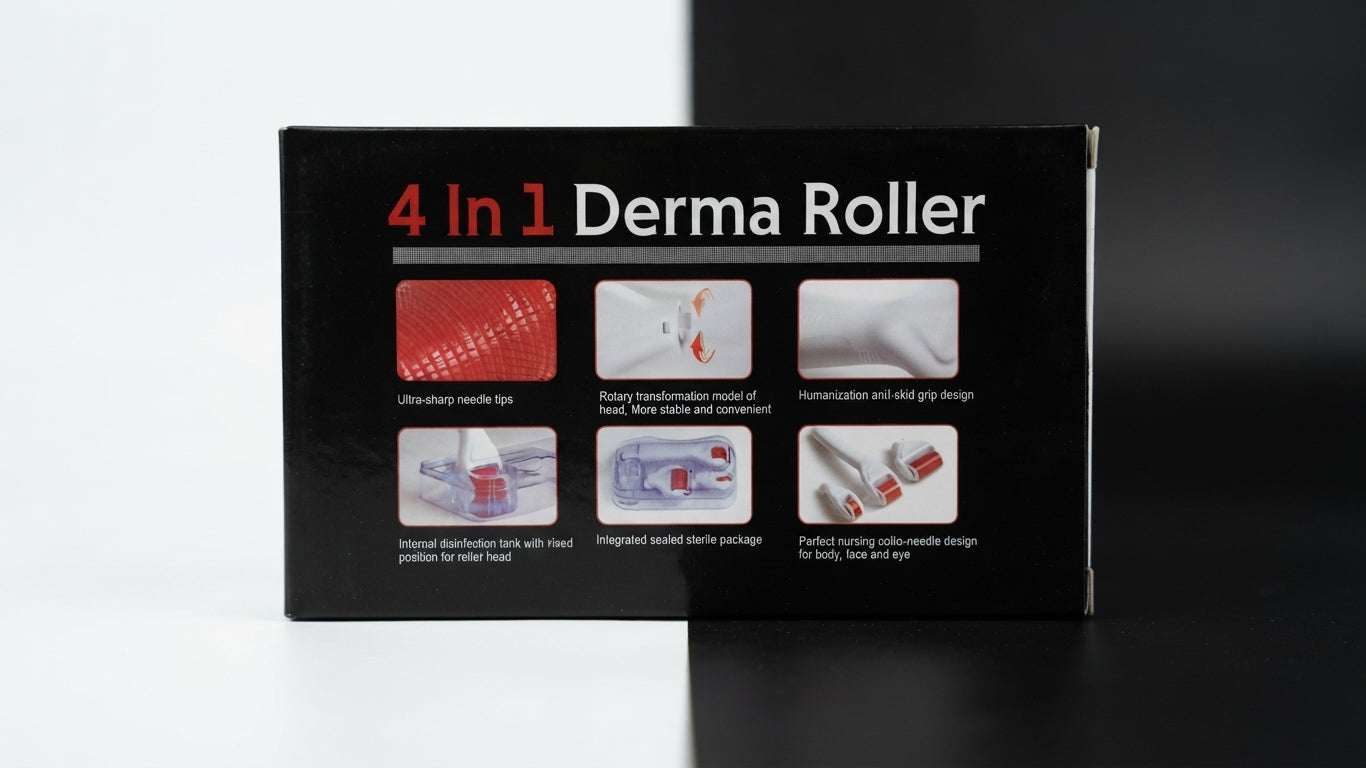 4-in-1 Micro-Needling Derma Roller Kit – Interchangeable Titanium Roller Heads for Face & Body