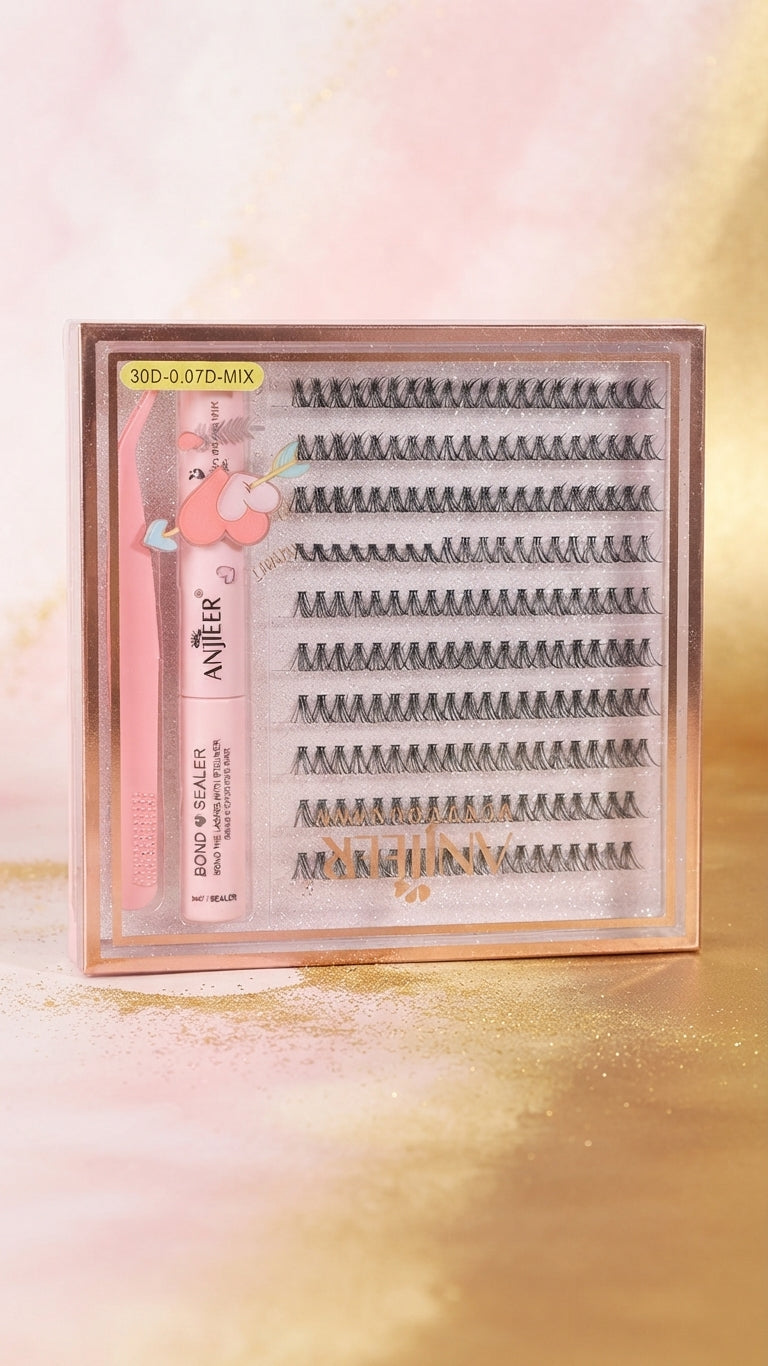 ANJIEER Professional Eyelash Extensions | 30D Cluster Lashes, 0.07mm Thickness, Mixed Tray NO=302