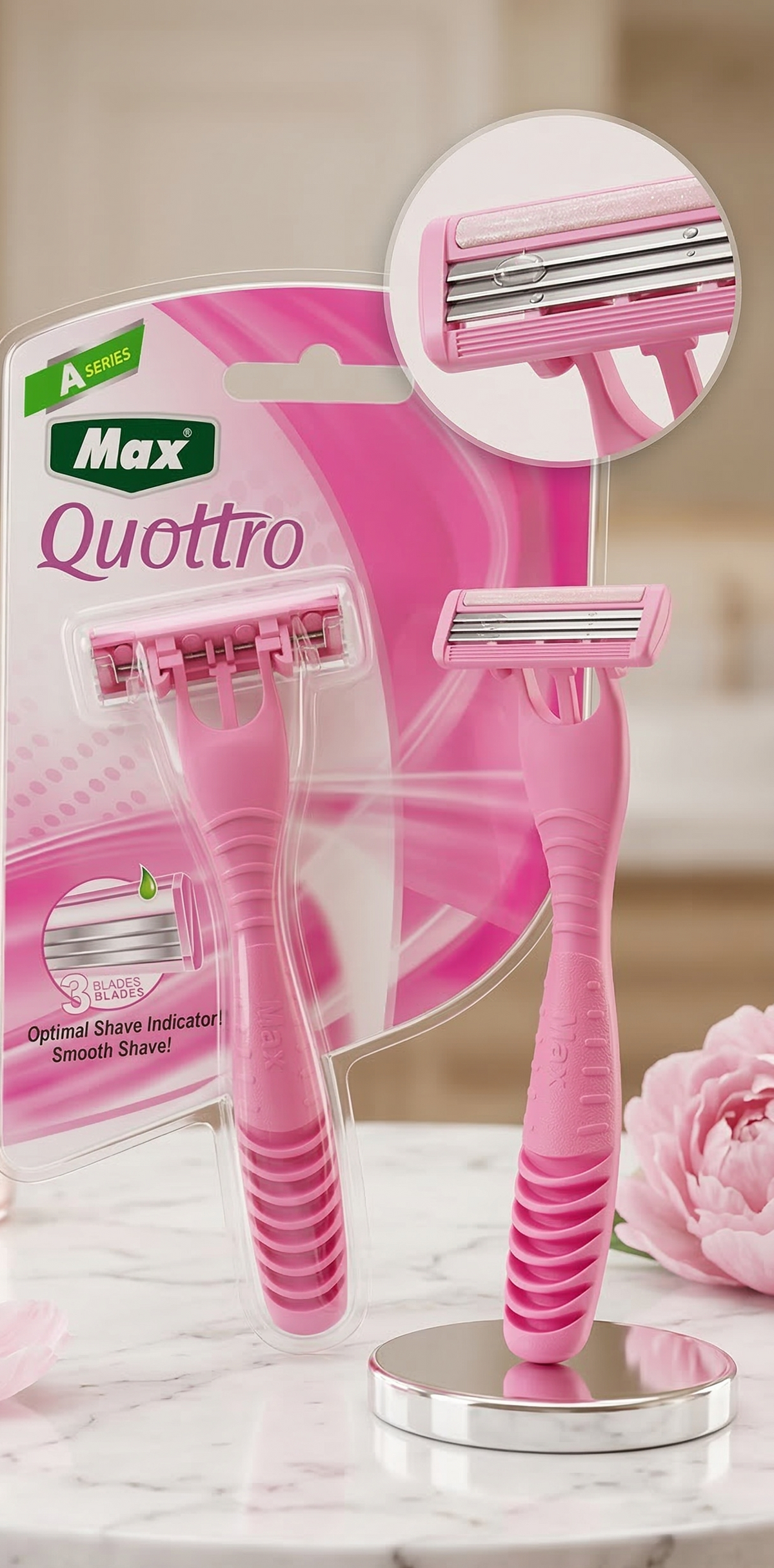 Max Quattro 3-Blade Disposable Razors for Women (Pack of 2)