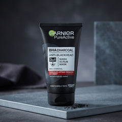 Garnier Pure Active BHA Charcoal Anti-Blackhead 3-in-1 Wash, Scrub & Mask (150ml)