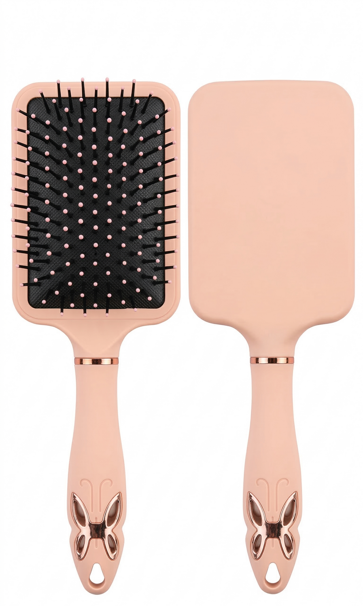 Elegant Butterfly Square Paddle Hairbrush - Pink & Rose Gold Detangling Brush