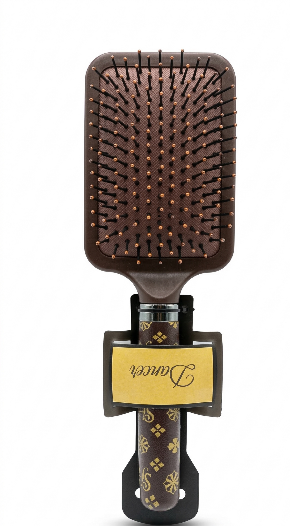 Dancer Premium Square Paddle Hairbrush - Elegant Brown & Gold Pattern
