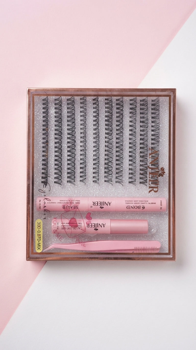 ANJIEER Professional Eyelash Extensions | 30D Cluster Lashes, 0.07mm Thickness, Mixed Tray (NO. 317)