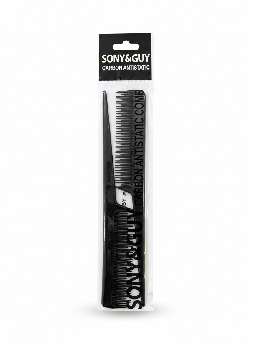 Carbon Anti Static Comb Black (Set of 2 Combs)