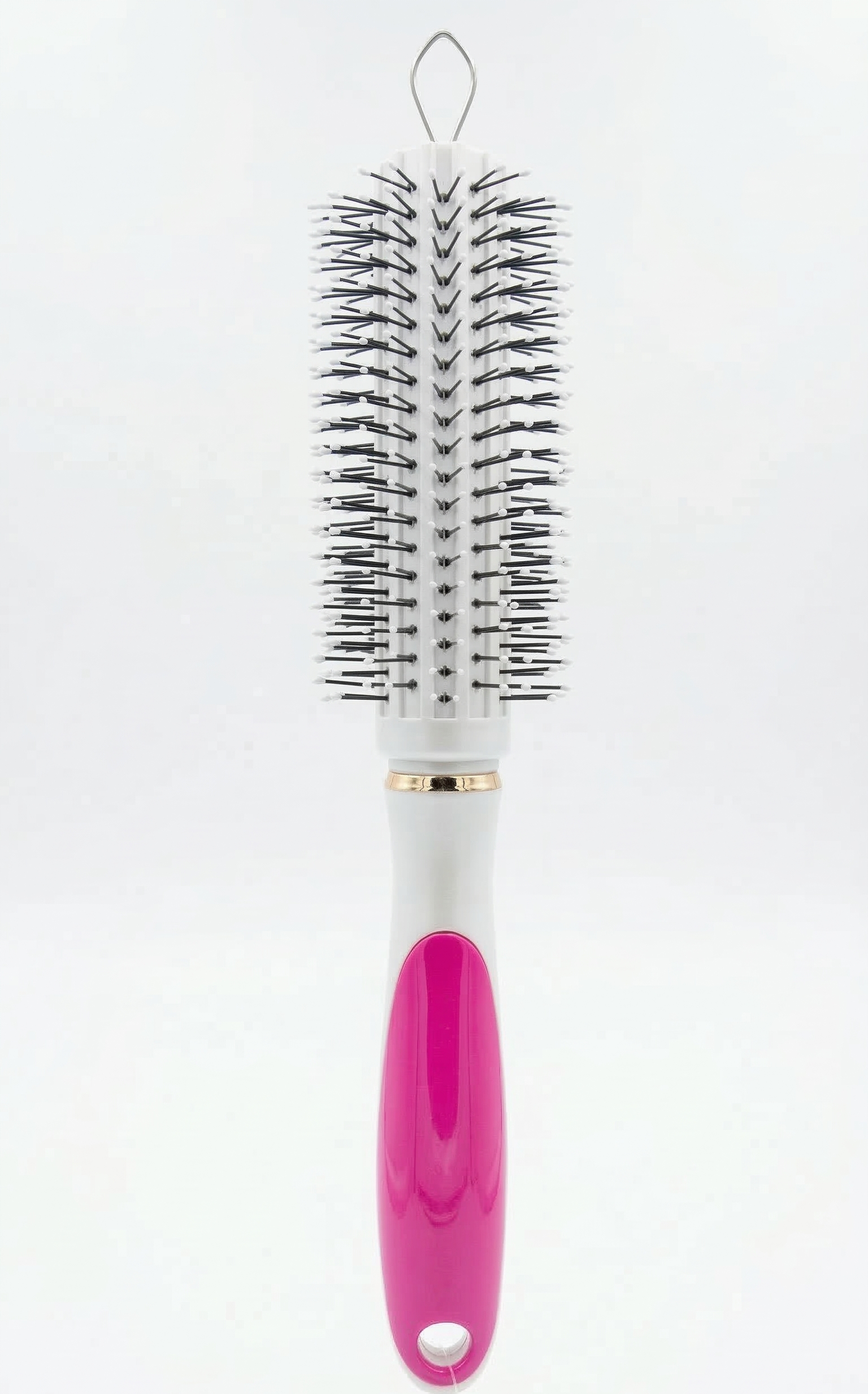 Ergonomic Round Styling Brush - White & Pink Volumizing Blowout Brush