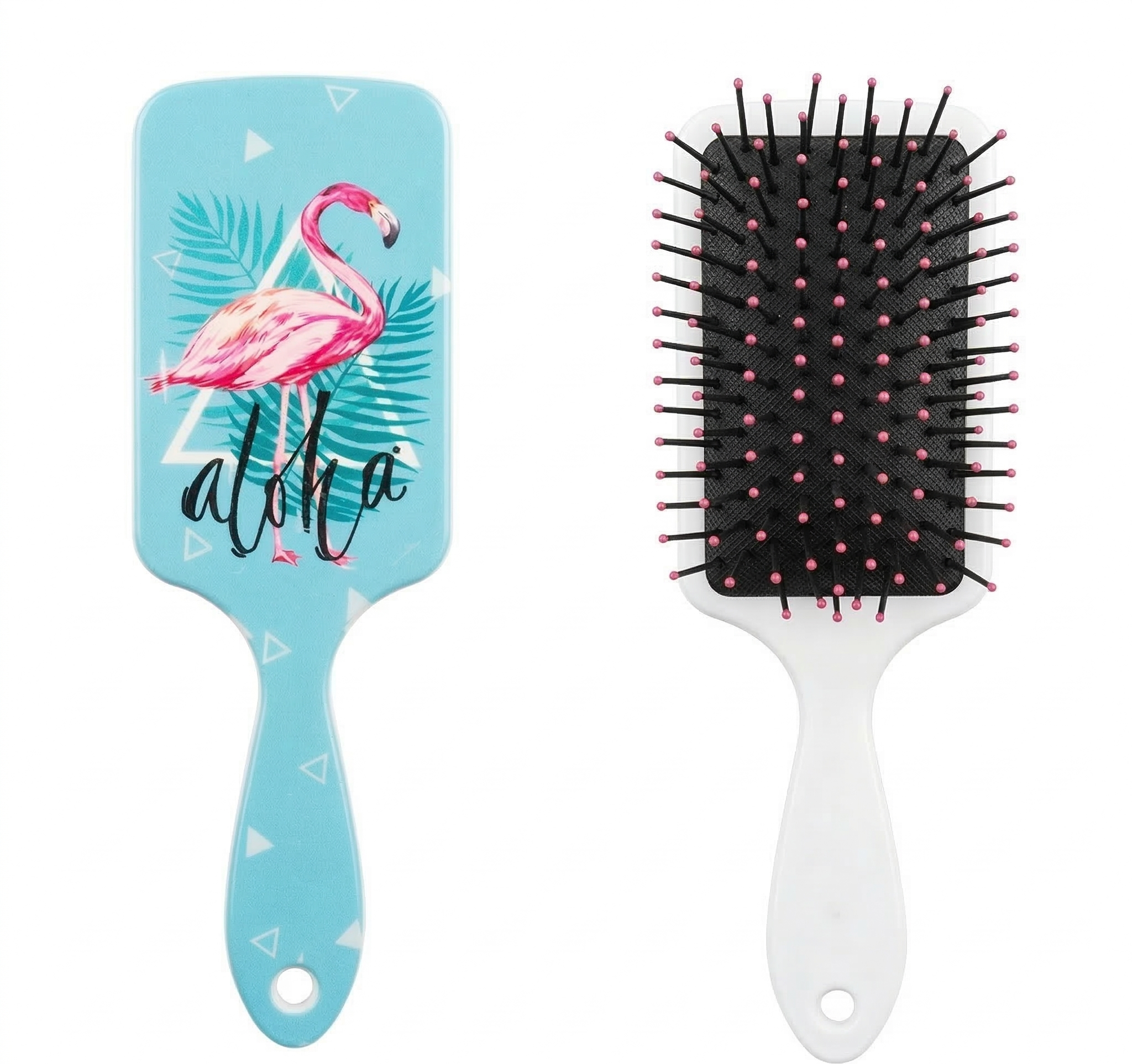 Tropical "Aloha" Flamingo Paddle Hairbrush - Detangling Cushion Brush