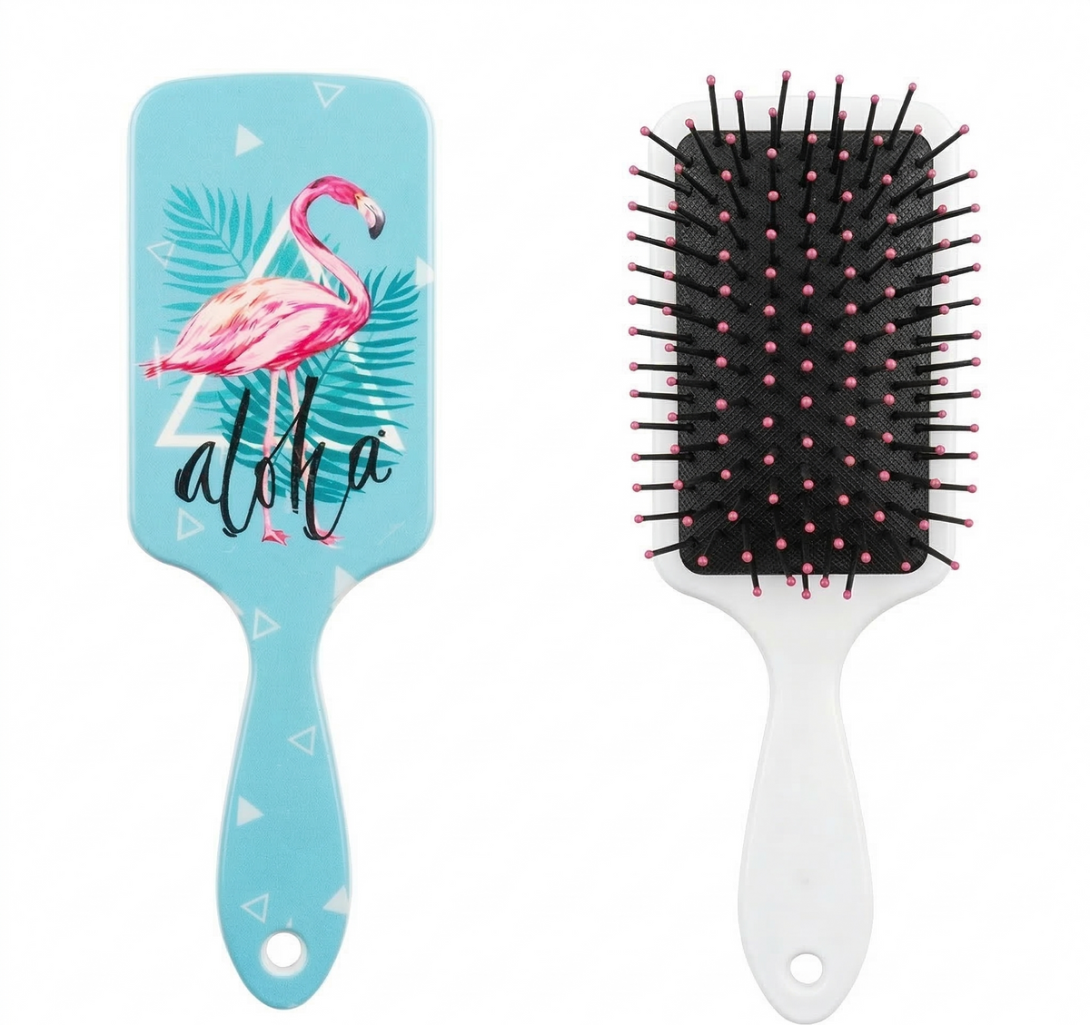 Tropical "Aloha" Flamingo Paddle Hairbrush - Detangling Cushion Brush