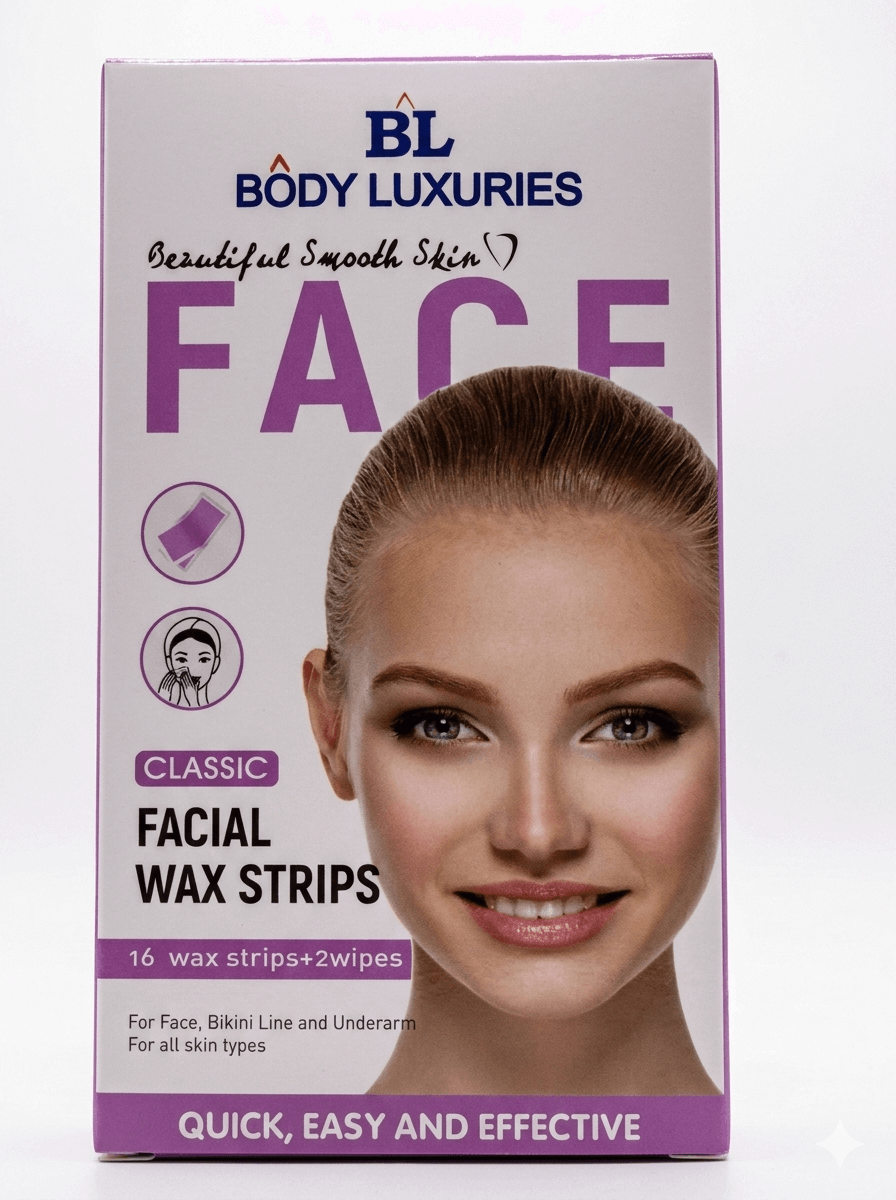 BODY LUXURIES FACIAL WAX STRIPS CLASSIC 16 Strips + 2 Wipes