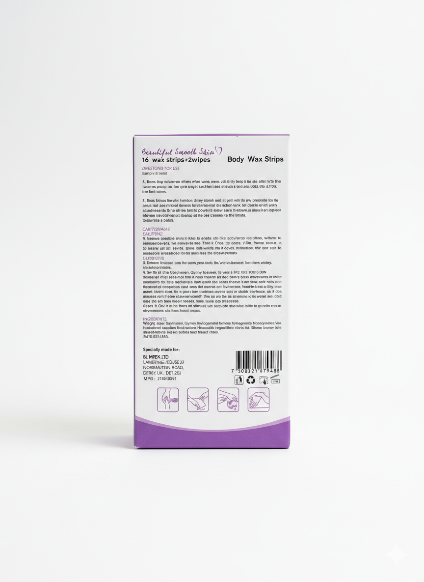 BODY LUXURIES BODY WAX STRIPS CLASSIC 16 Strips + 2 Wipes