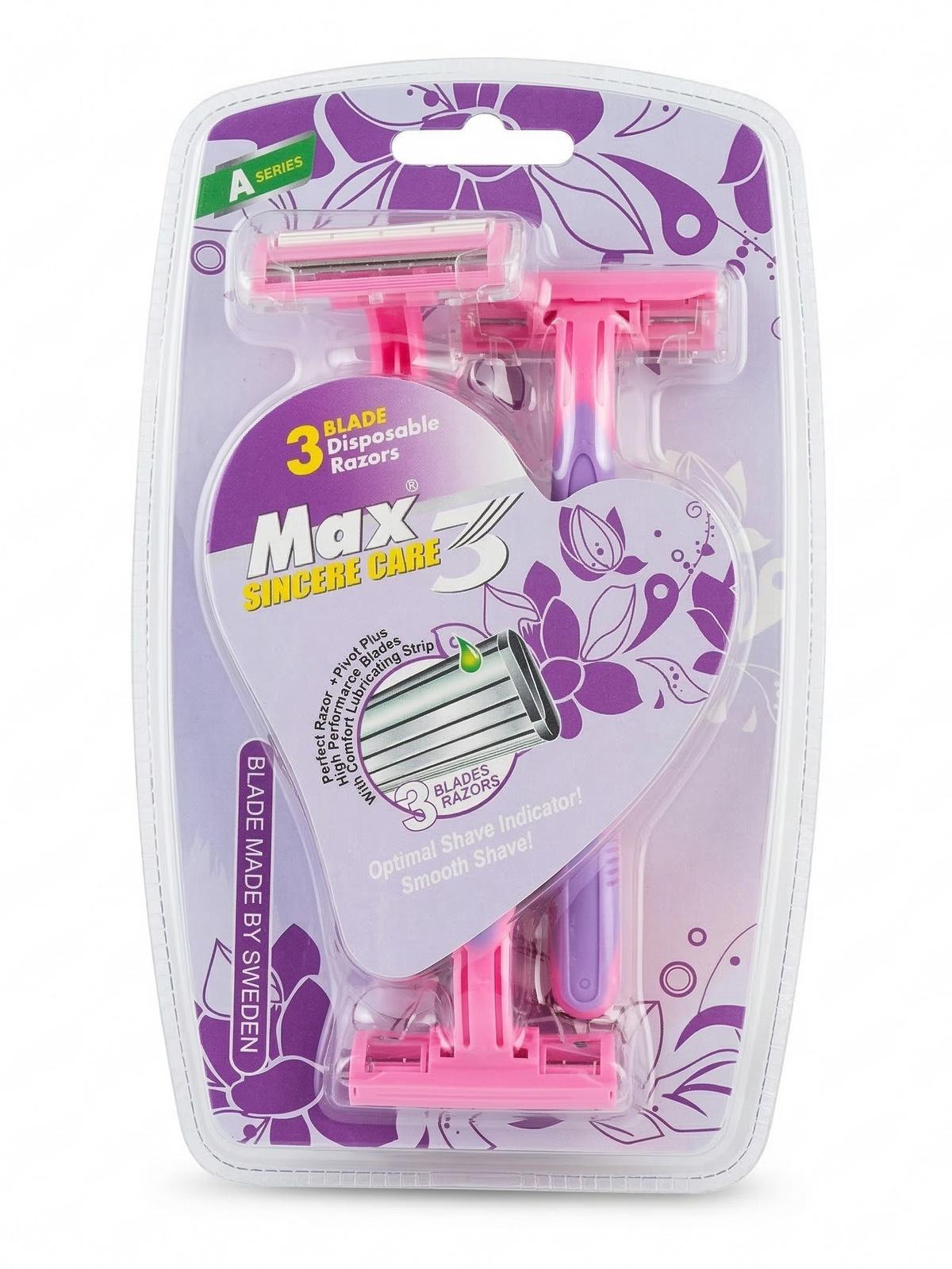 Max Sincere Care 3-Blade Disposable Razors for Women (Pack of 3)