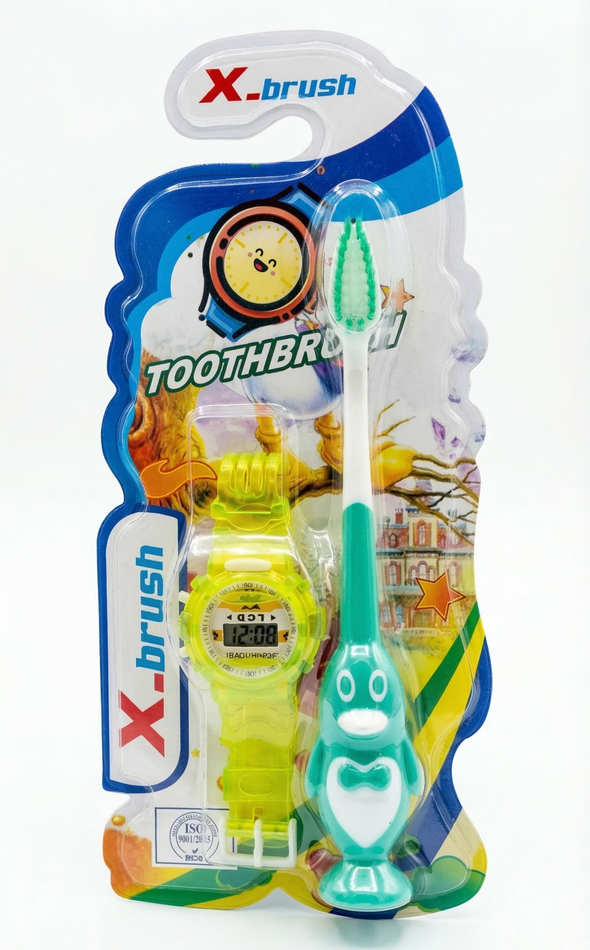 X-Brush Kids Toothbrush Set with Digital LCD Watch - Penguin Design