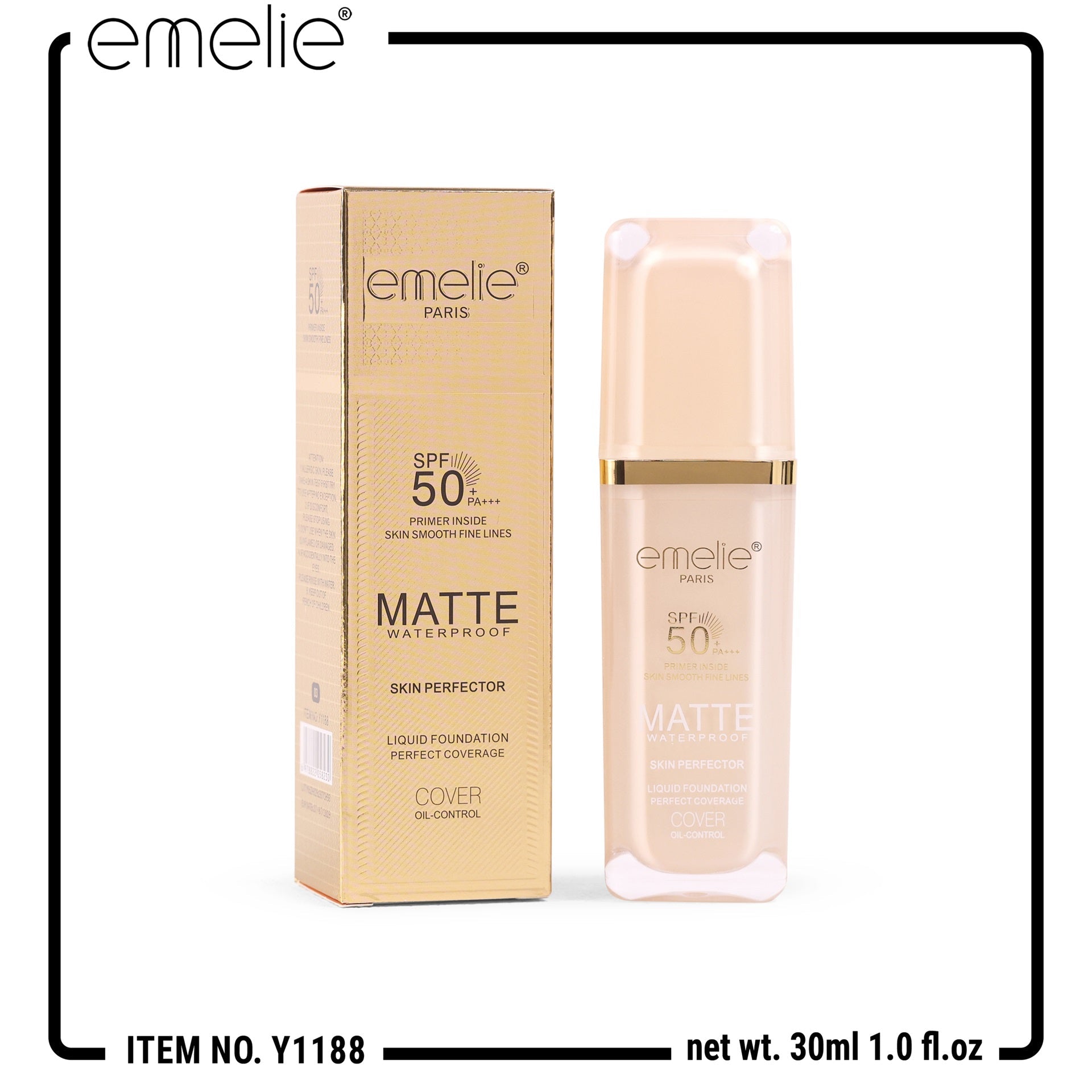 Emelie Paris Matte Waterproof Skin Perfector Face Foundation – SPF 50 PA+++