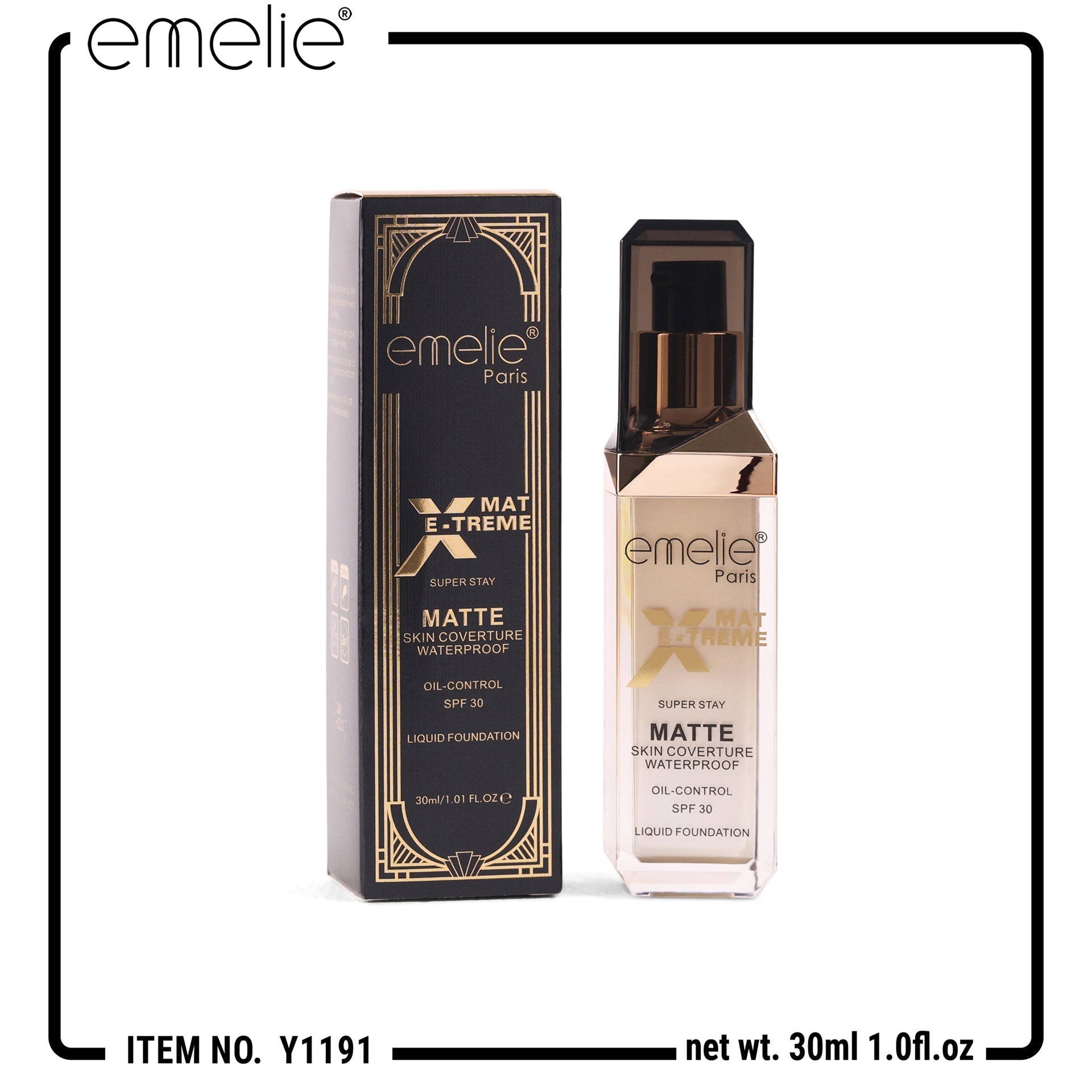 Emelie Paris X-Mat E-Treme Liquid Foundation | Super Stay & Waterproof (Y1191)