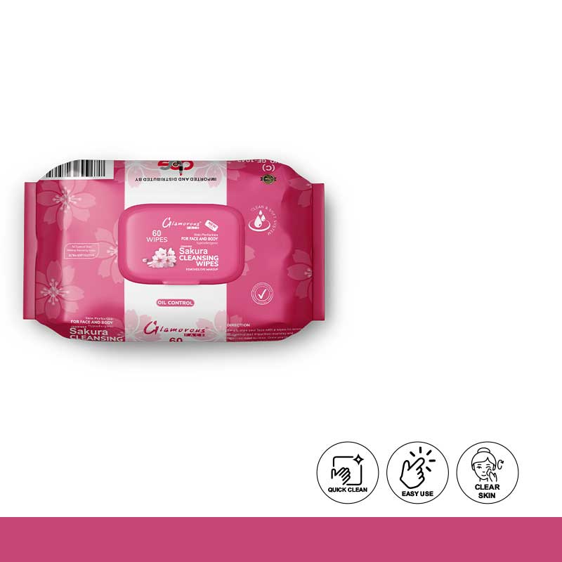 Glamorous Face Cleansing Makeup Remover Wipes Large 60 Pieces
