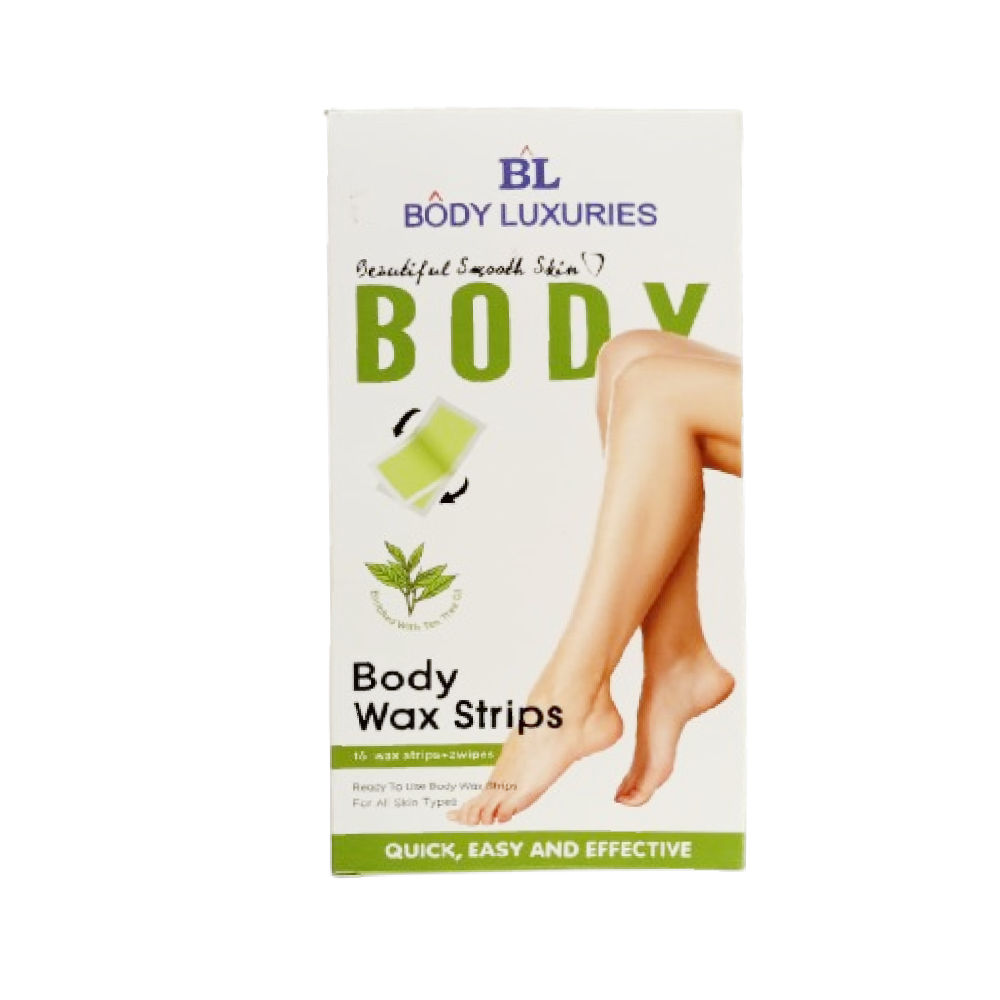 BODY LUXURIES BODY WAX STRIPS TEA TREE OIL 16 Strips + 2 Wipes