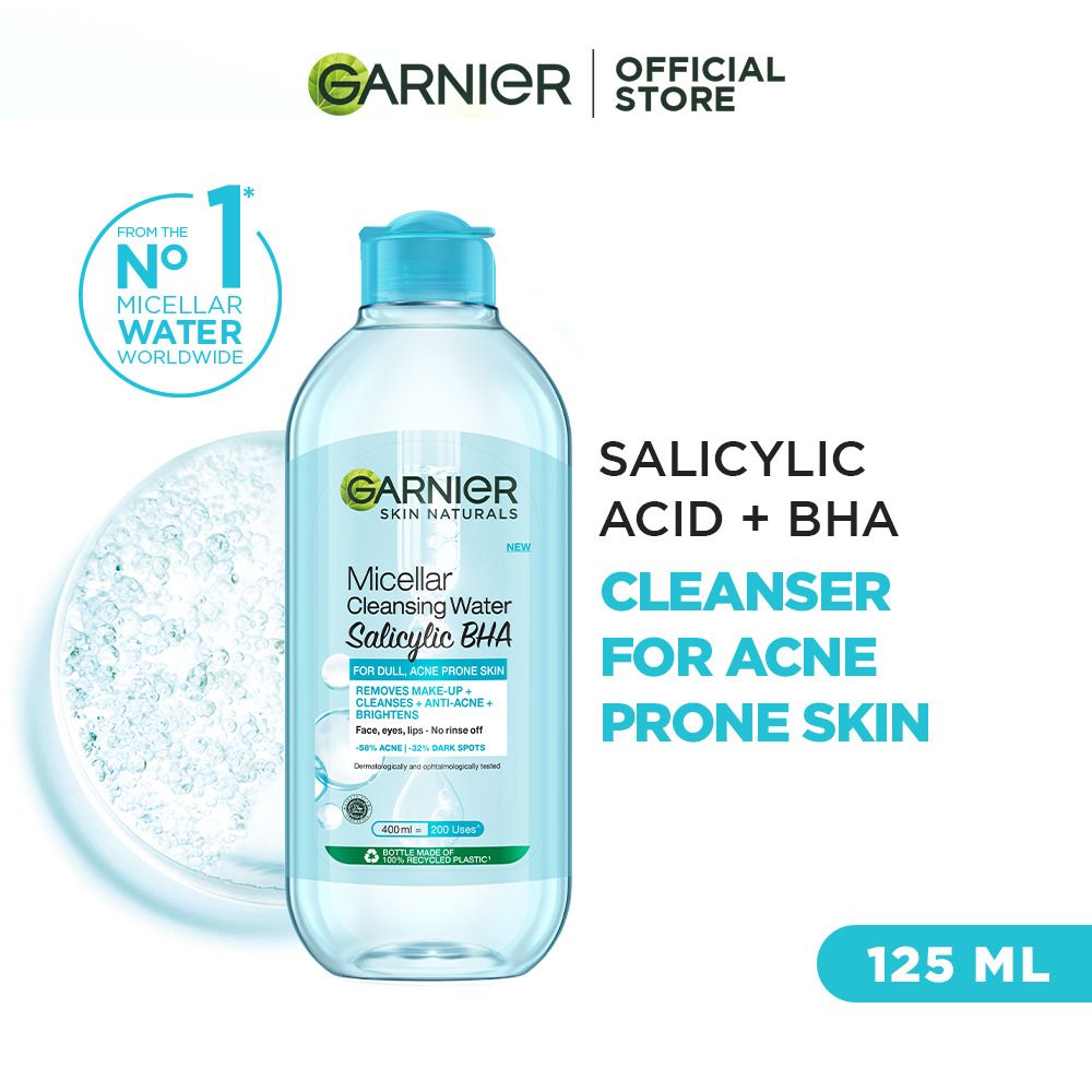 Garnier Salicylic + BHA Micellar Cleansing Water, For Acne Prone Skin, 125ml