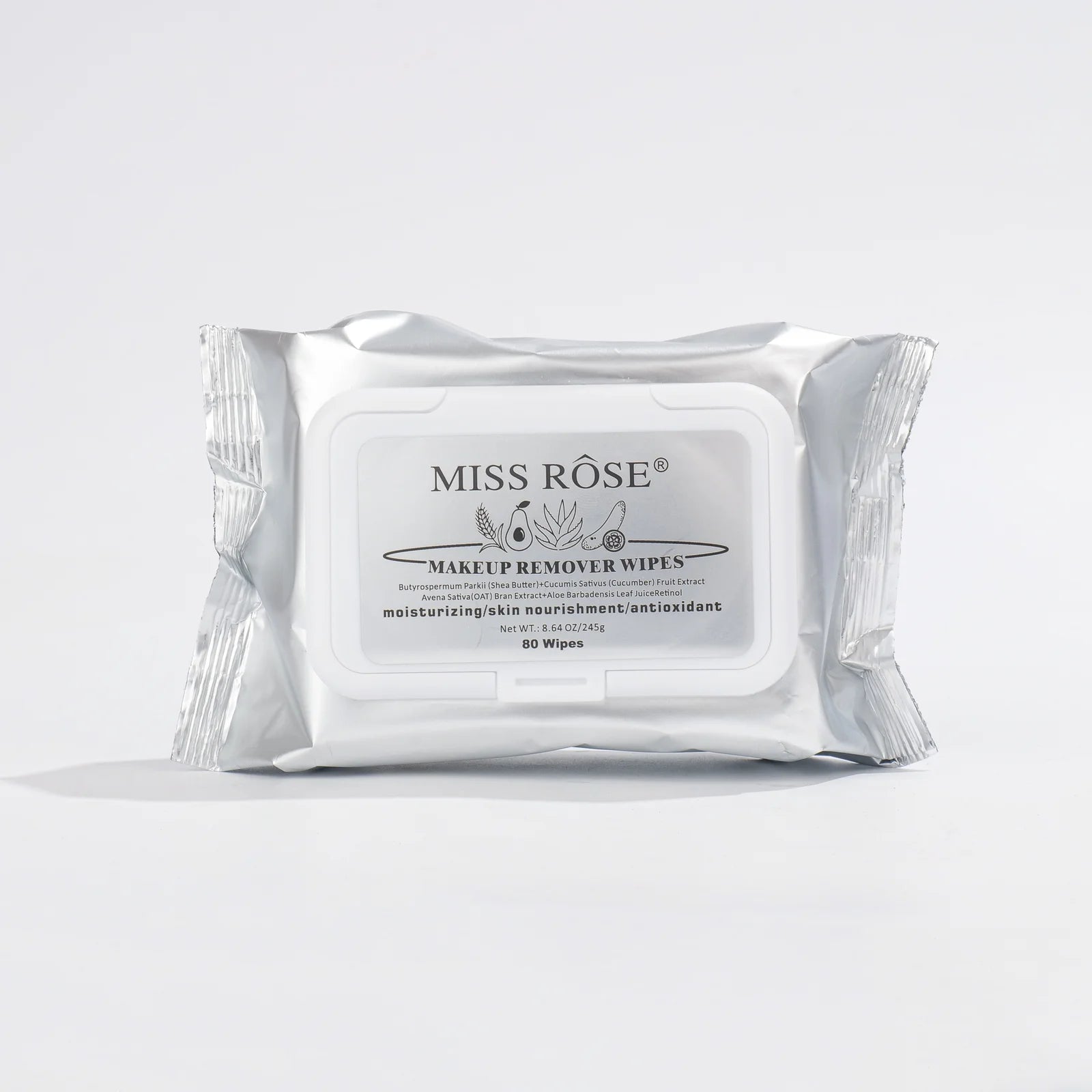 Miss Rose Makeup Remover Wipes (80 Wipes) – Moisturizing & Antioxidant