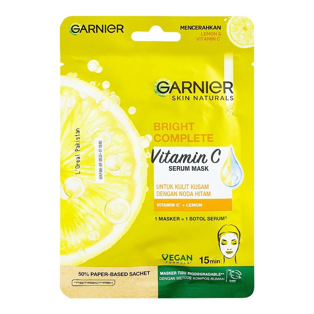 Garnier Skin Naturals Bright Complete Vitamin C + Lemon Serum Mask, 28gm