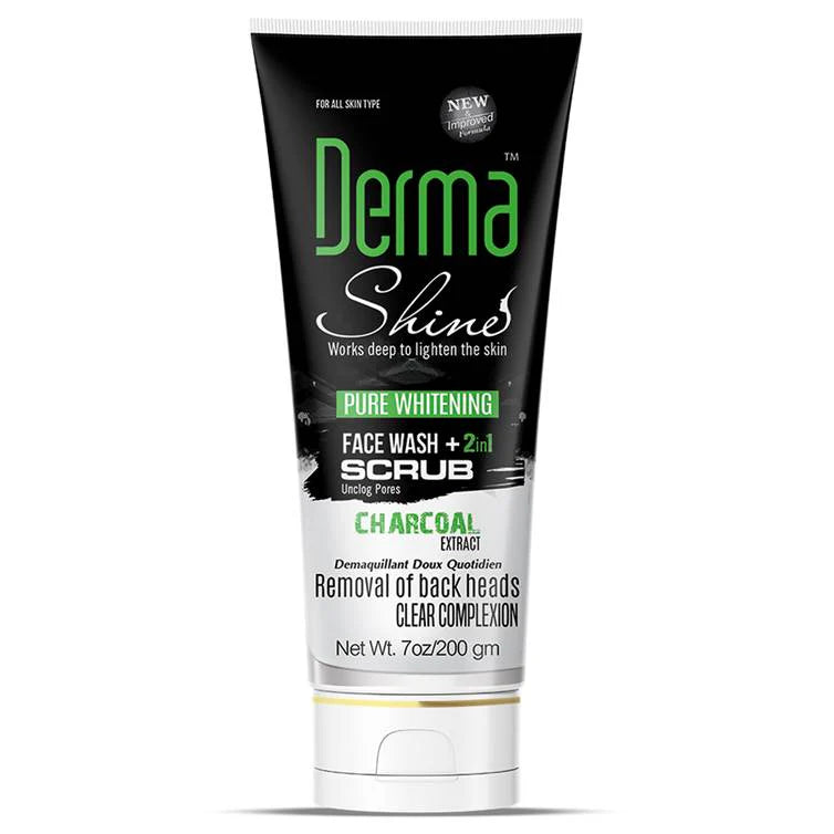Derma Shine Pure Whitening Charcoal 2-in-1 Face Wash & Scrub