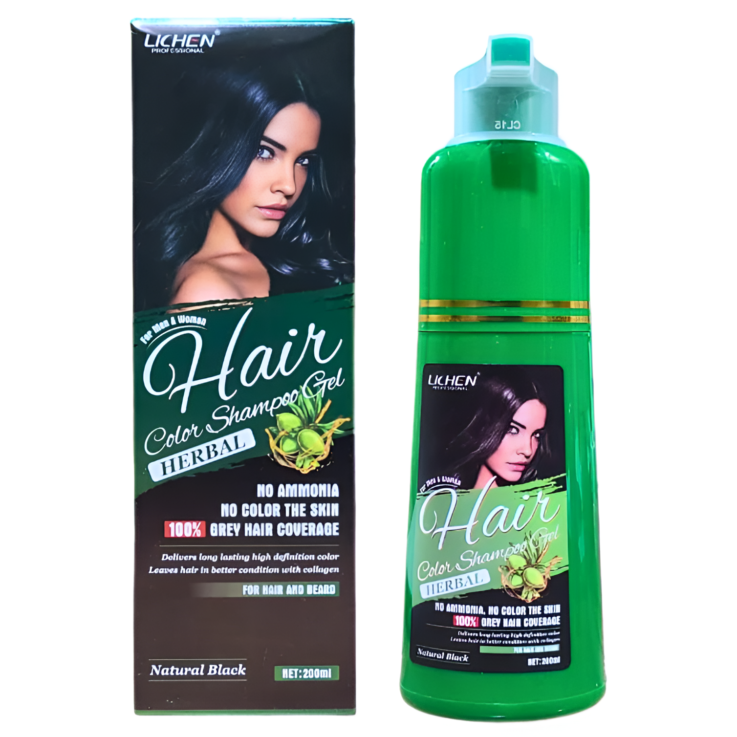 Lichen Professional Herbal Hair Color Shampoo Gel Natural Black (200ml)